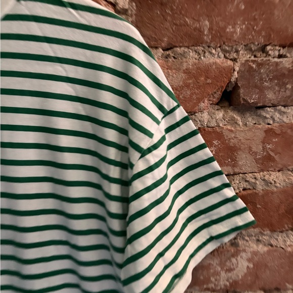 Zara Green & White Striped Crochet Trim Short Sleeve T-Shirt. - Picture 3 of 5